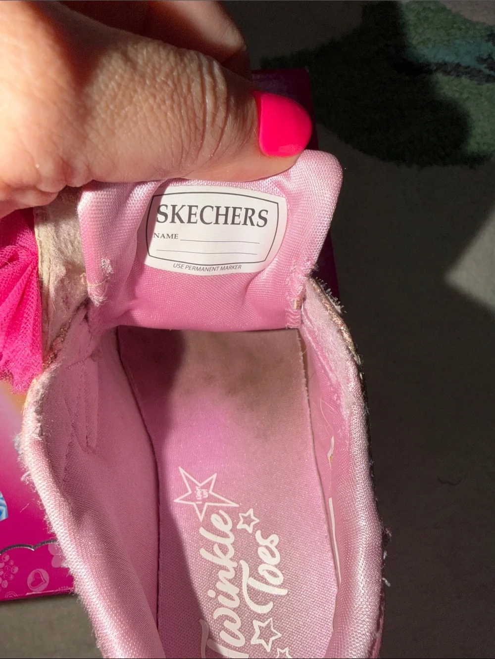Skechers Twinkle Toes Pink Glitter Light-Up Sneakers with Tulle Flower Accents